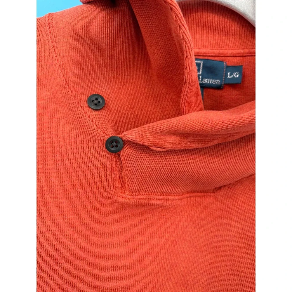 Polo Ralph Lauren‎ Shawl Neck Pullover Mens L Orange Cotton Knit Sweater L/G